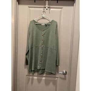 Sage Green Tunic Sweater 2X Button Front